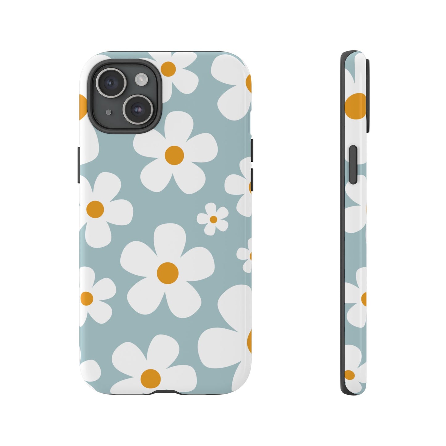 iPhone 15 Plus / Glossy Phone Case - ’Blue Daisy Pattern’ Phone Case