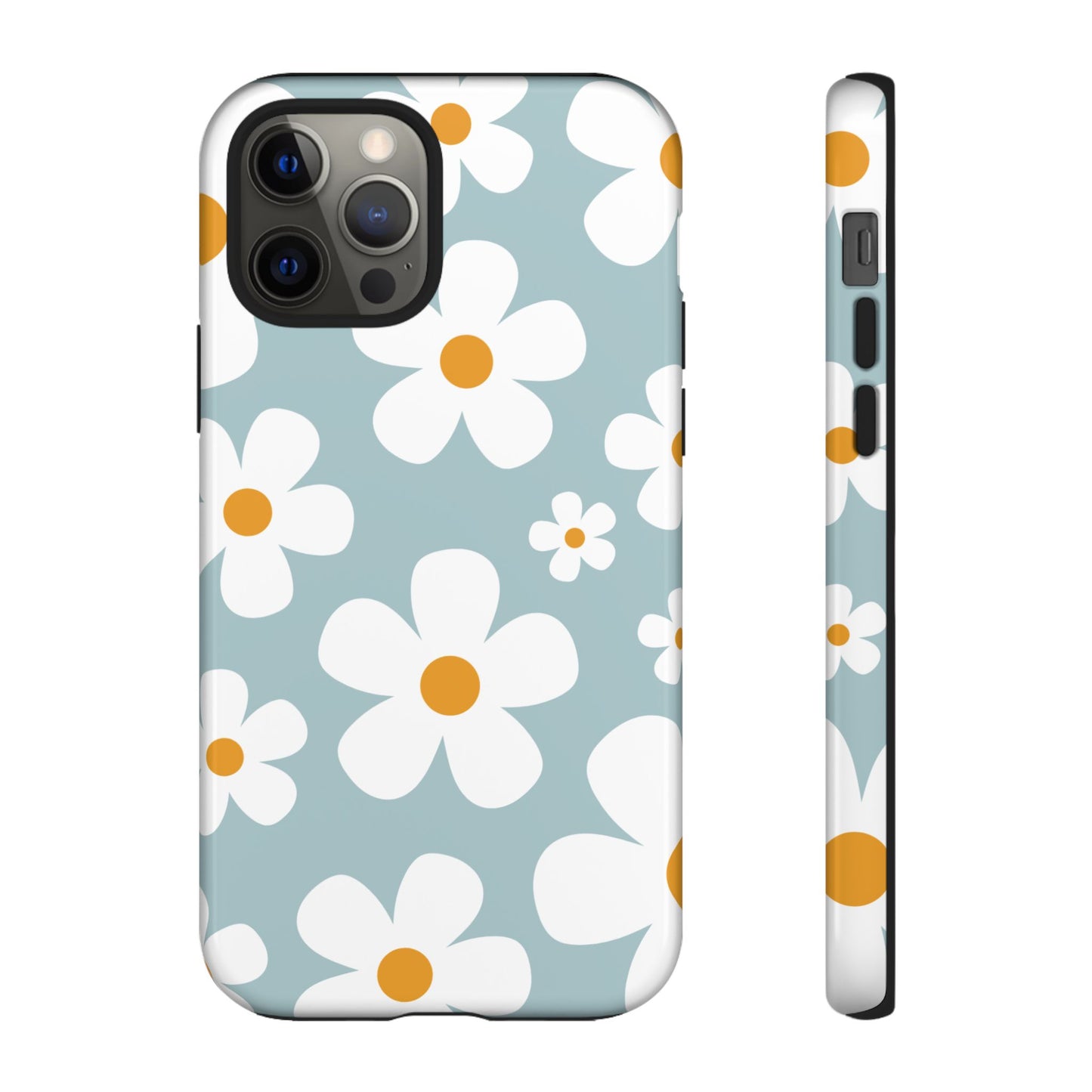 iPhone 12 Pro / Glossy Phone Case - ’Blue Daisy Pattern’ Phone Case