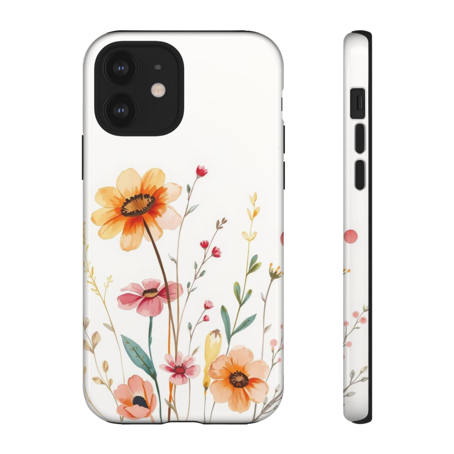 iPhone 12 / Glossy Phone Case - Boho Chic Watercolour Wild Blooms Pattern Phone Case