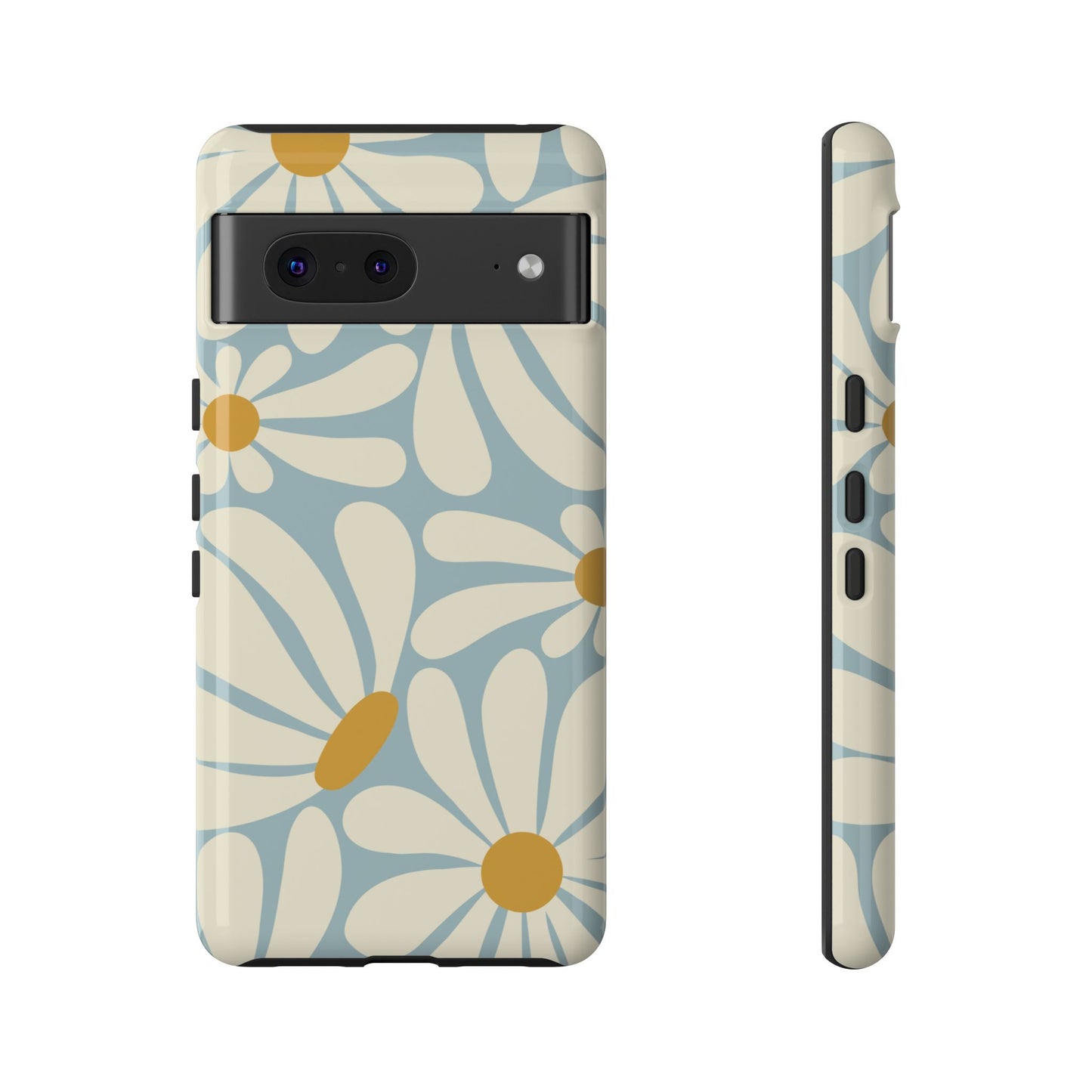 Google Pixel 7 / Glossy Phone Case - ’Retro Blue Daisy Pattern’ Phone Case