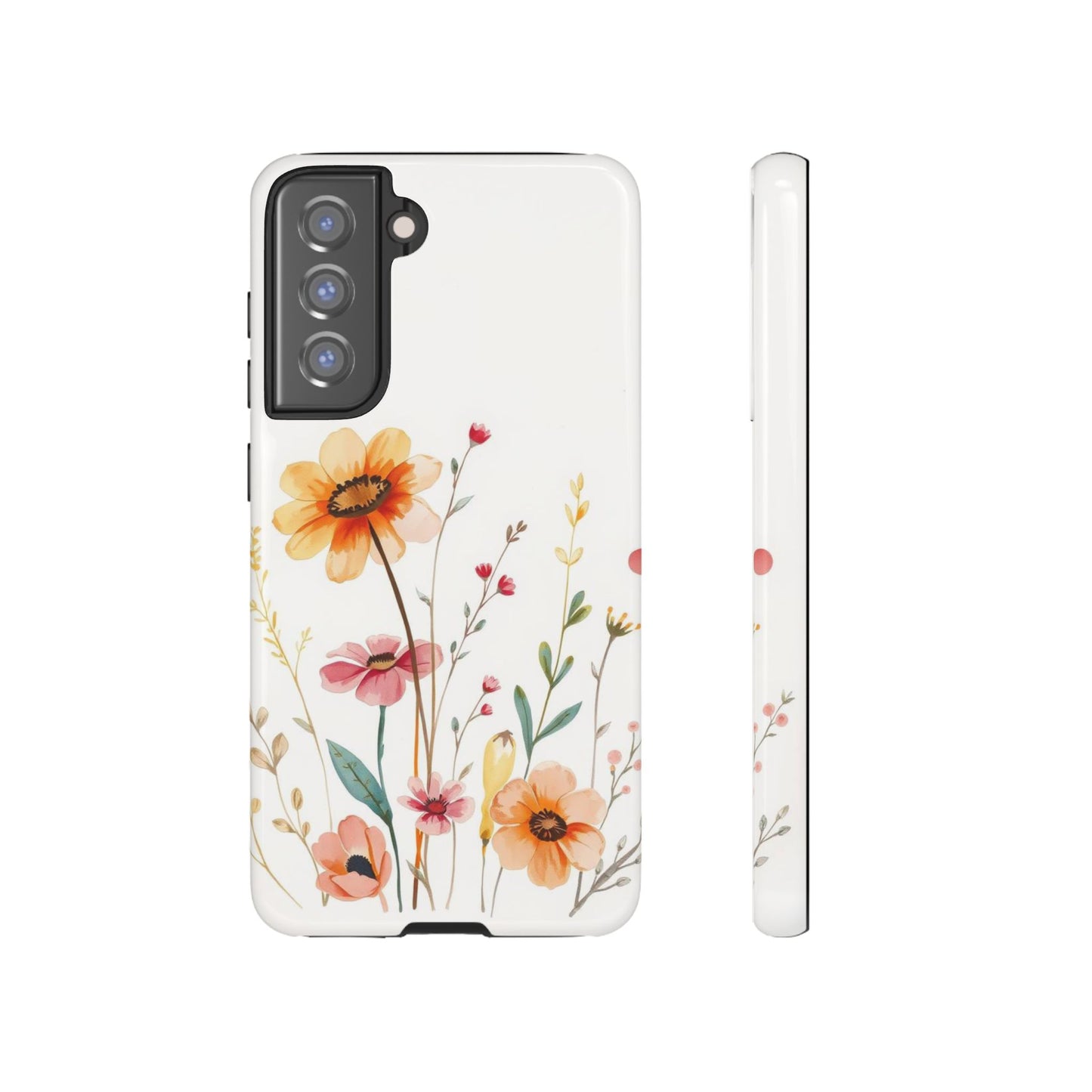 Samsung Galaxy S21 FE / Glossy Phone Case - Boho Chic Watercolour Wild Blooms Pattern Phone Case