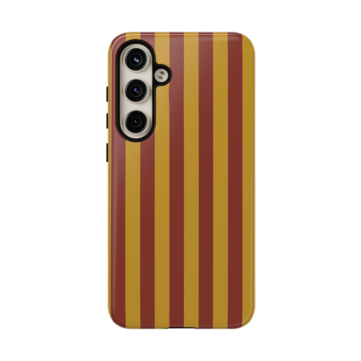 Samsung Galaxy S24 Plus / Glossy Phone Case - Trendy Mustard & Burgandy Stripe Pattern Phone Case