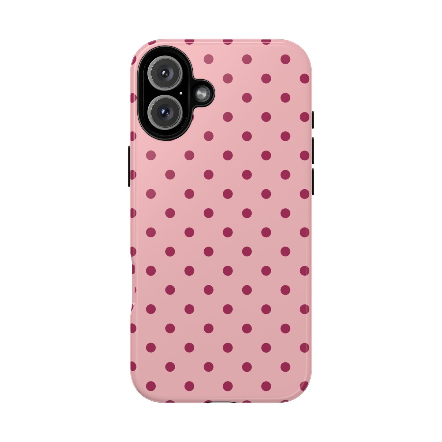 iPhone 16 Plus / Glossy Phone Case - ’Pink with Red Dot Pattern’ Phone Case