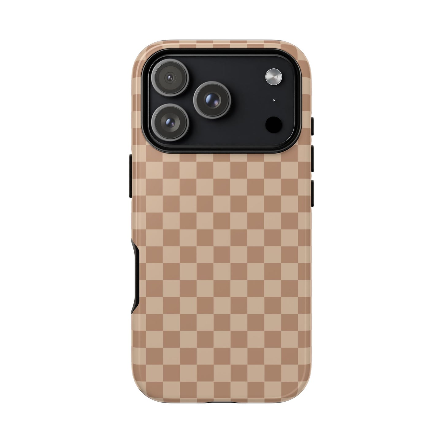 iPhone 17 Pro / Glossy Phone Case - ’Bold Tan Checkered Pattern’ Phone Case