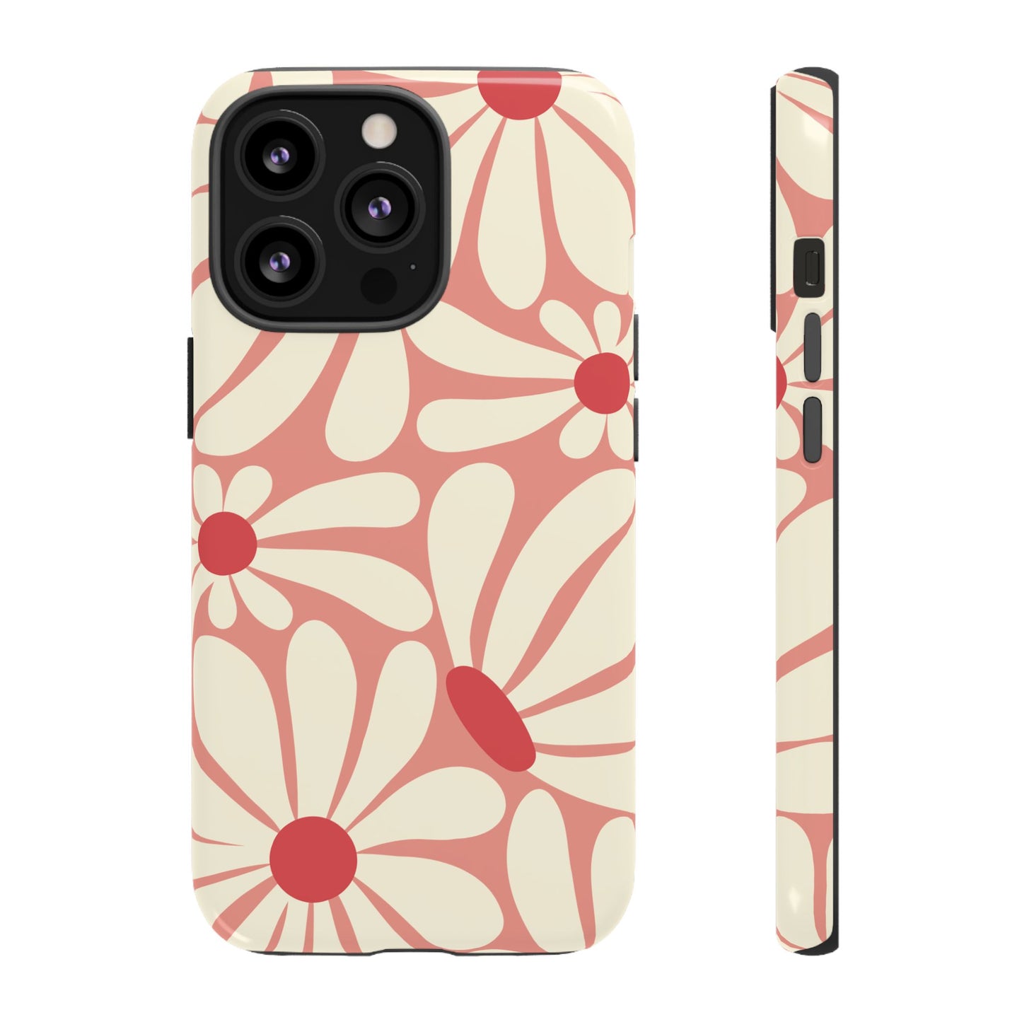 iPhone 13 Pro / Glossy Phone Case - ’Retro Pink Daisy Pattern’ Phone Case