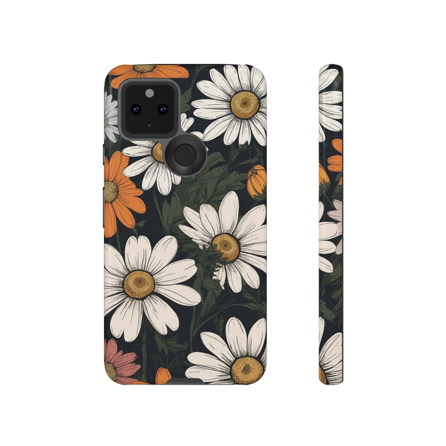 Boho Chic Daisies Floral Pattern "White, Orange & Pink" Phone Case