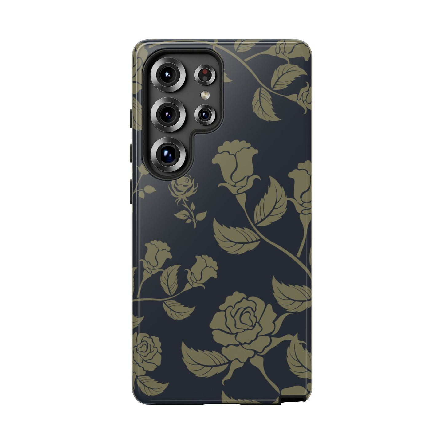 Samsung Galaxy S25 Ultra / Glossy Phone Case - ’Blue & Olive Rose Pattern’ Phone Case