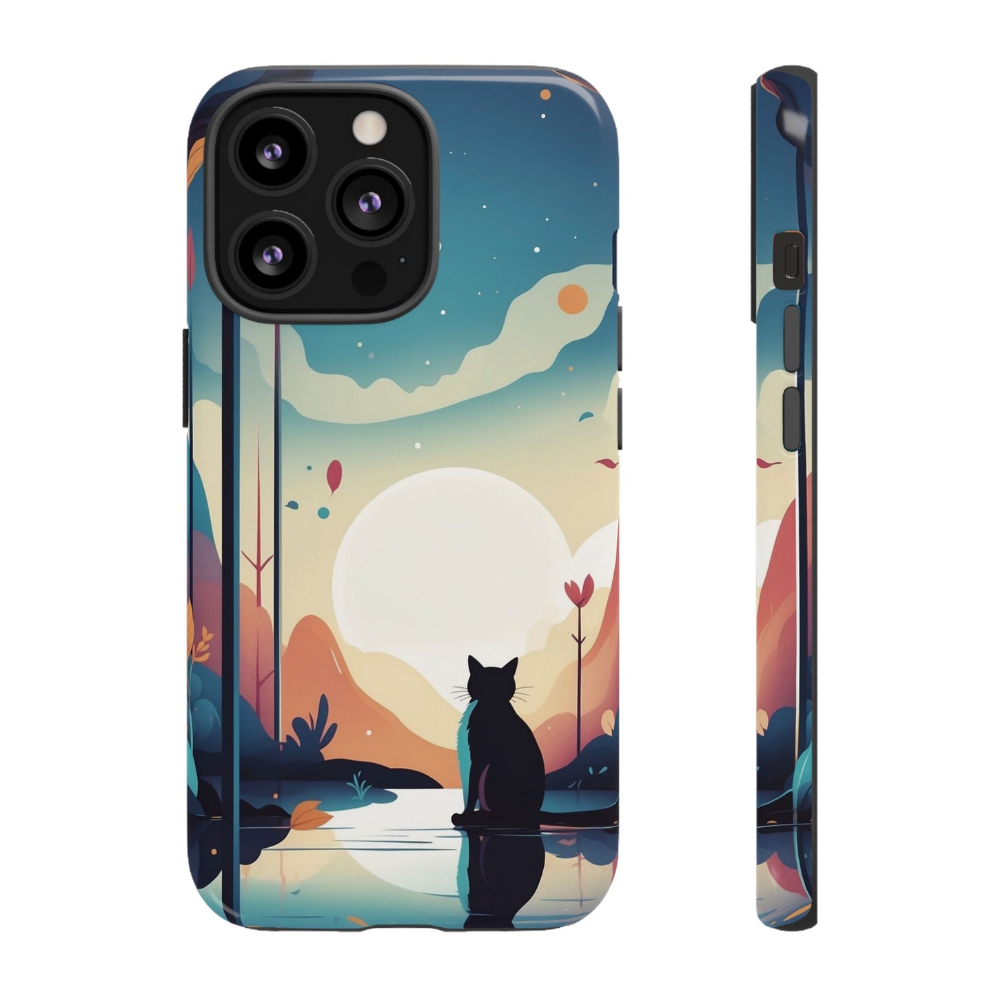 Stylised Cat & Moon Design Phone Case