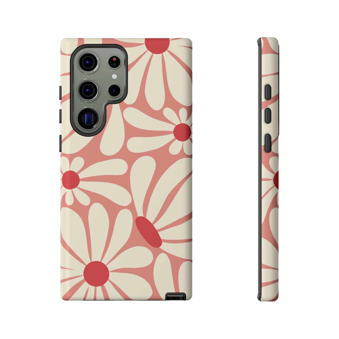 Samsung Galaxy S23 Ultra / Glossy Phone Case - ’Retro Pink Daisy Pattern’ Phone Case