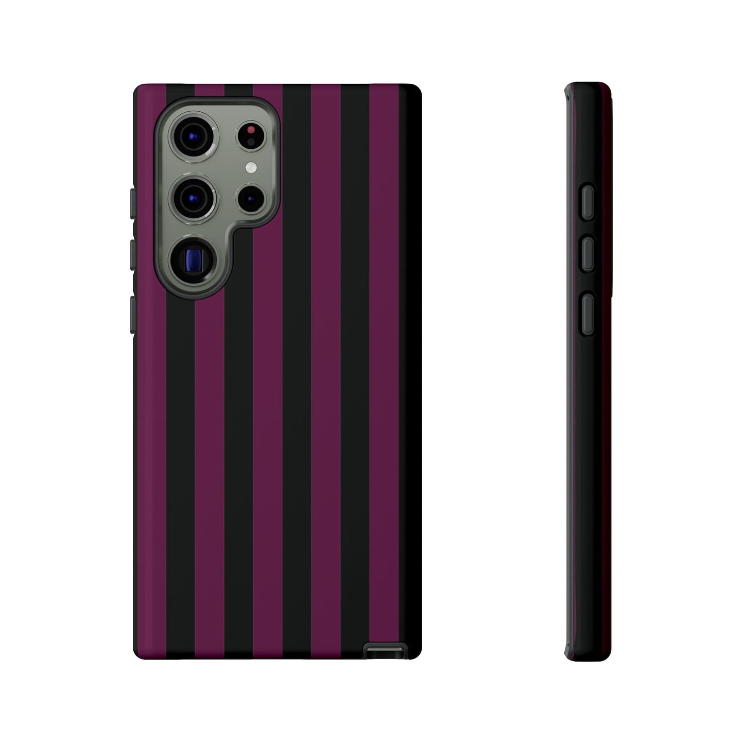 Samsung Galaxy S23 Ultra / Glossy Phone Case - Trendy Plum & Black Stripe Pattern Phone Case