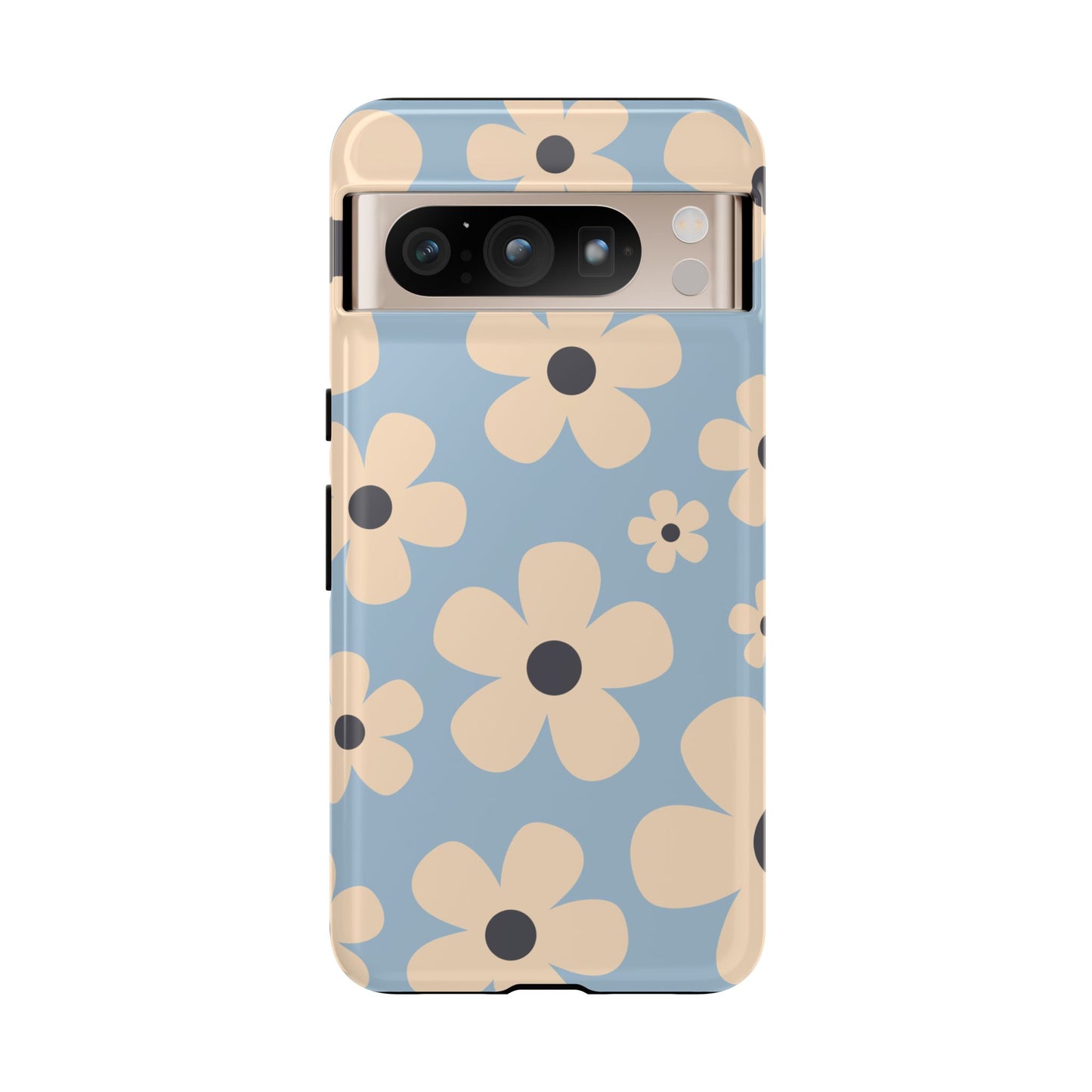 Google Pixel 8 Pro / Glossy Phone Case - Cute Light Blue & Cream Daisy Pattern Phone Case