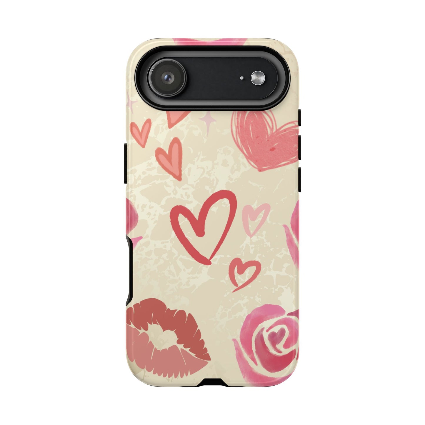 iPhone 17 Air / Glossy Phone Case - ’Pink Heart & Rose Pattern’ Phone Case