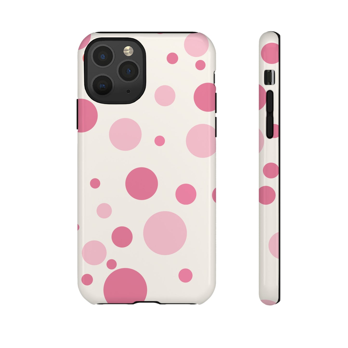 iPhone 11 Pro / Glossy Phone Case - ’Bold White with Pink Dot Pattern’ Phone Case