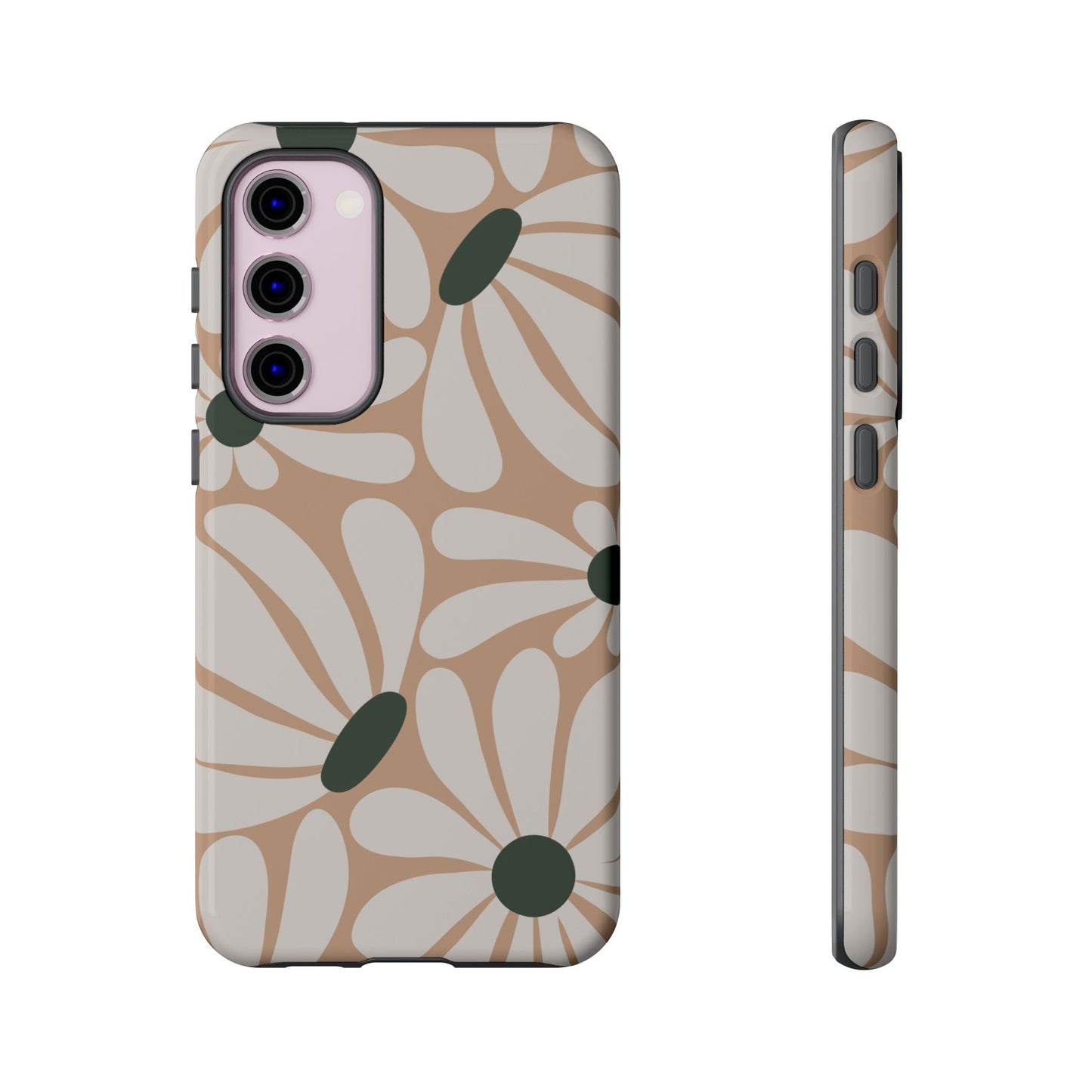 Samsung Galaxy S23 Plus / Glossy Phone Case - ’Retro Beige & White Daisy Pattern’ Phone Case