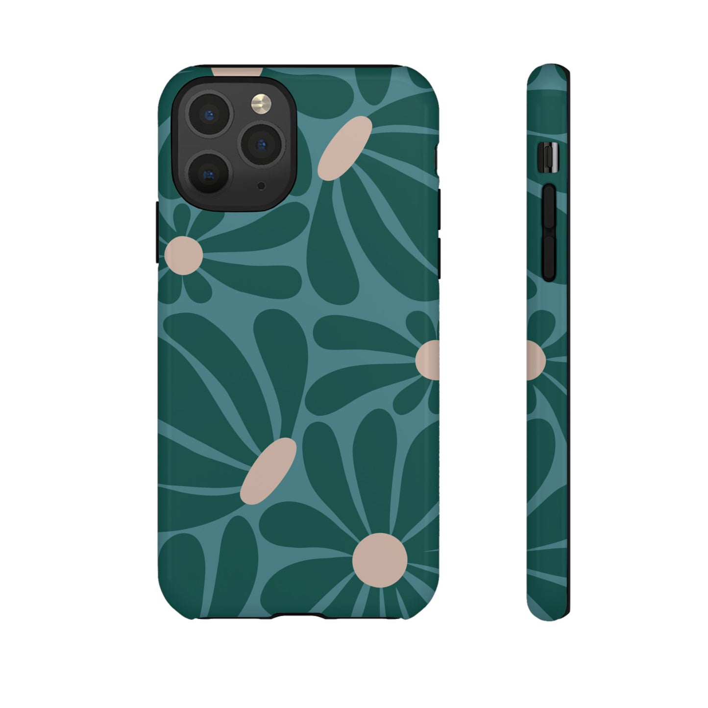 iPhone 11 Pro / Glossy Phone Case - ’Retro Turquoise Daisy Pattern’ Phone Case