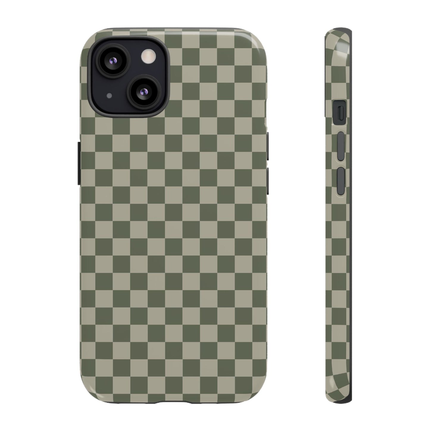 iPhone 13 / Glossy Phone Case - ’Bold Olive Green Checkered Pattern’ Phone Case
