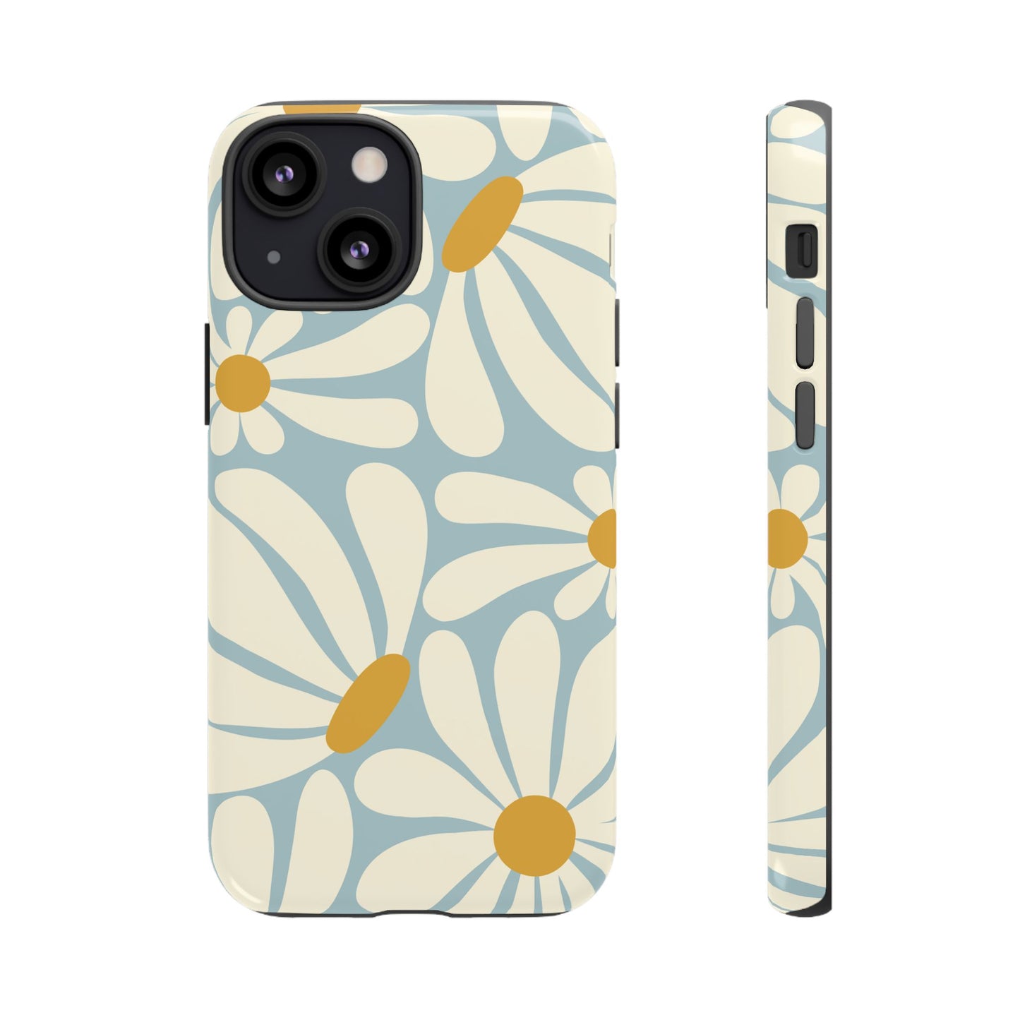 iPhone 13 Mini / Glossy Phone Case - ’Retro Blue Daisy Pattern’ Phone Case