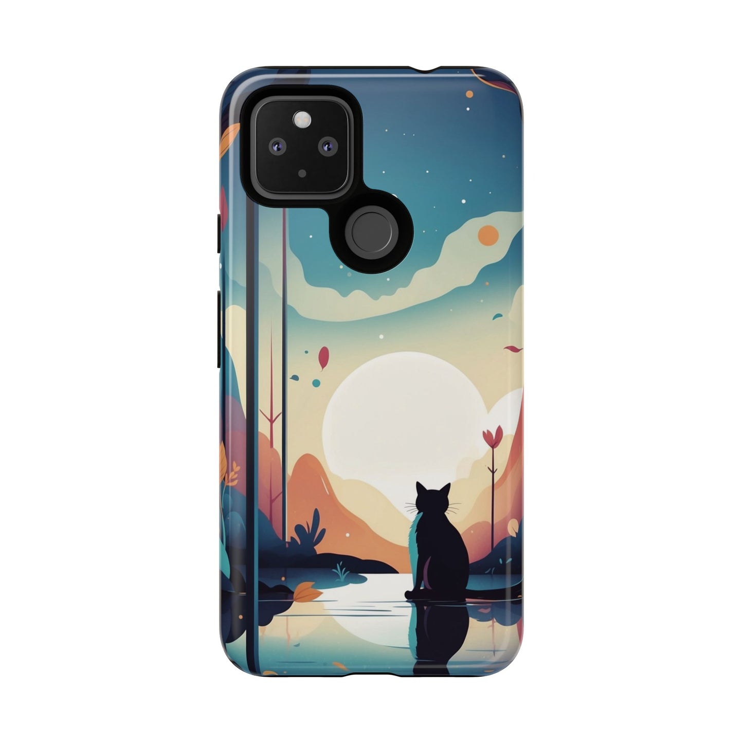 Stylised Cat & Moon Design Phone Case