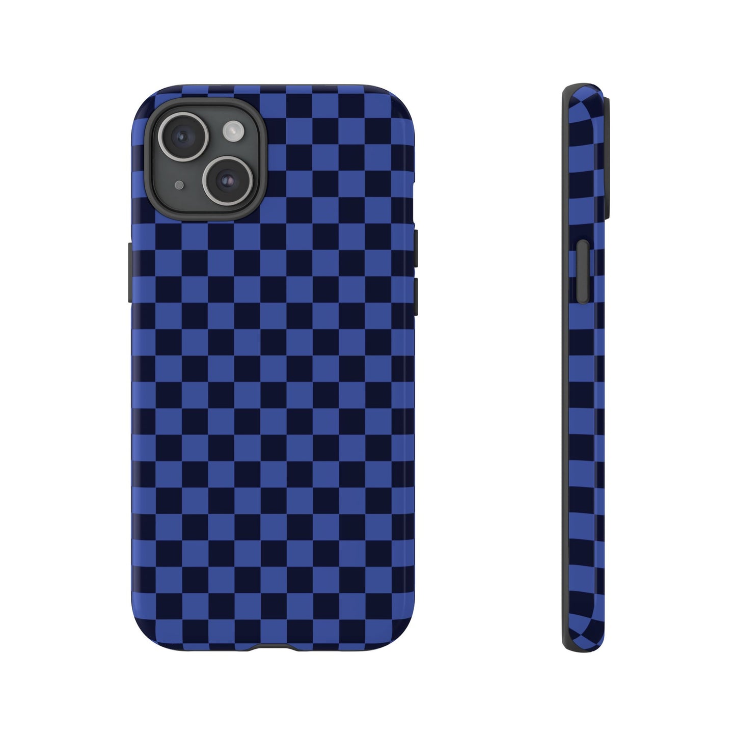 iPhone 15 Plus / Glossy Phone Case - ’Bold Blue Checkered Pattern’ Phone Case