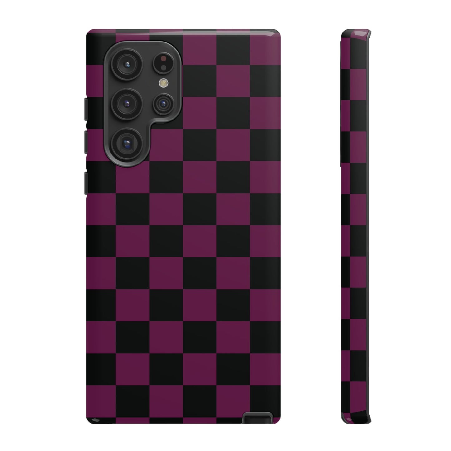 Samsung Galaxy S22 Ultra / Glossy Phone Case - Trendy Plum & Black Checked Pattern Phone Case
