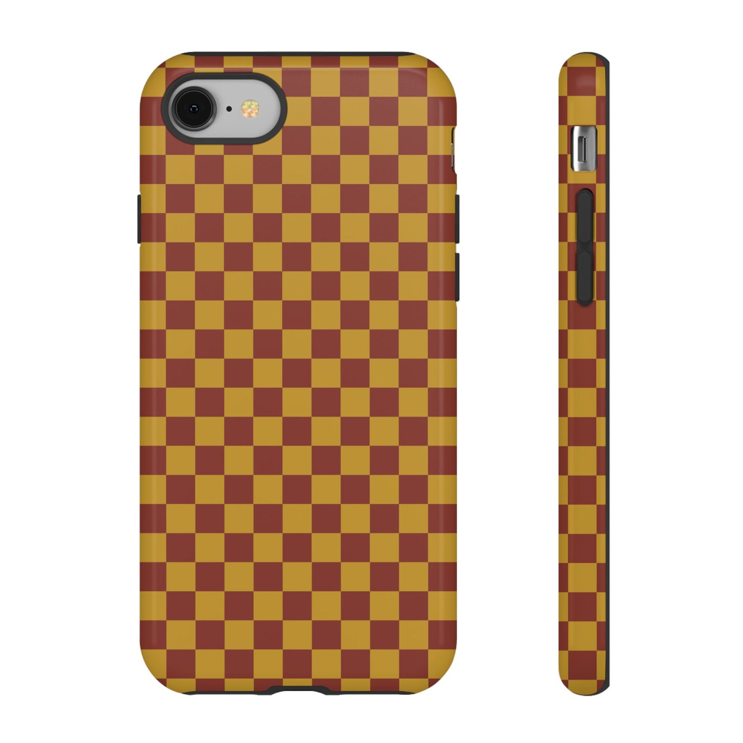 iPhone 8 / Glossy Phone Case - Trendy Mustard & Burgandy Small Checked Pattern Phone Case