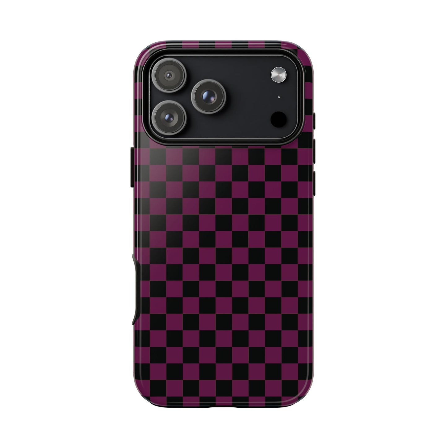 iPhone 17 Pro Max / Glossy Phone Case - Trendy Plum & Black Small Checked Pattern Phone Case