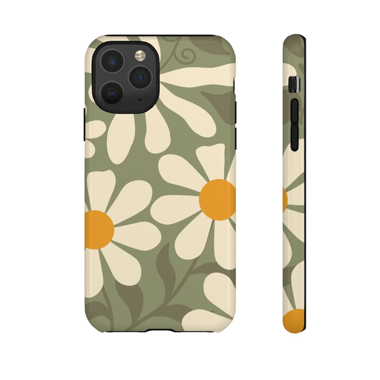 iPhone 11 Pro / Glossy Phone Case - ’Retro Green Daisy Pattern #2’ Phone Case