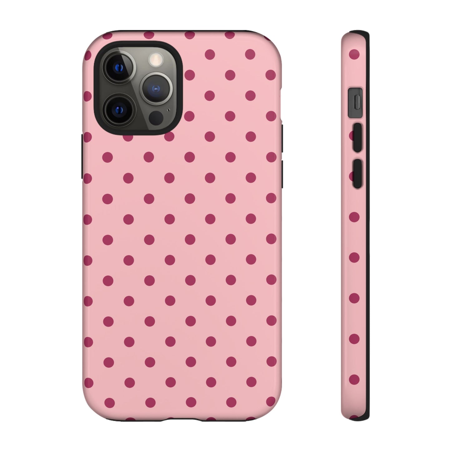 iPhone 12 Pro / Glossy Phone Case - ’Pink with Red Dot Pattern’ Phone Case