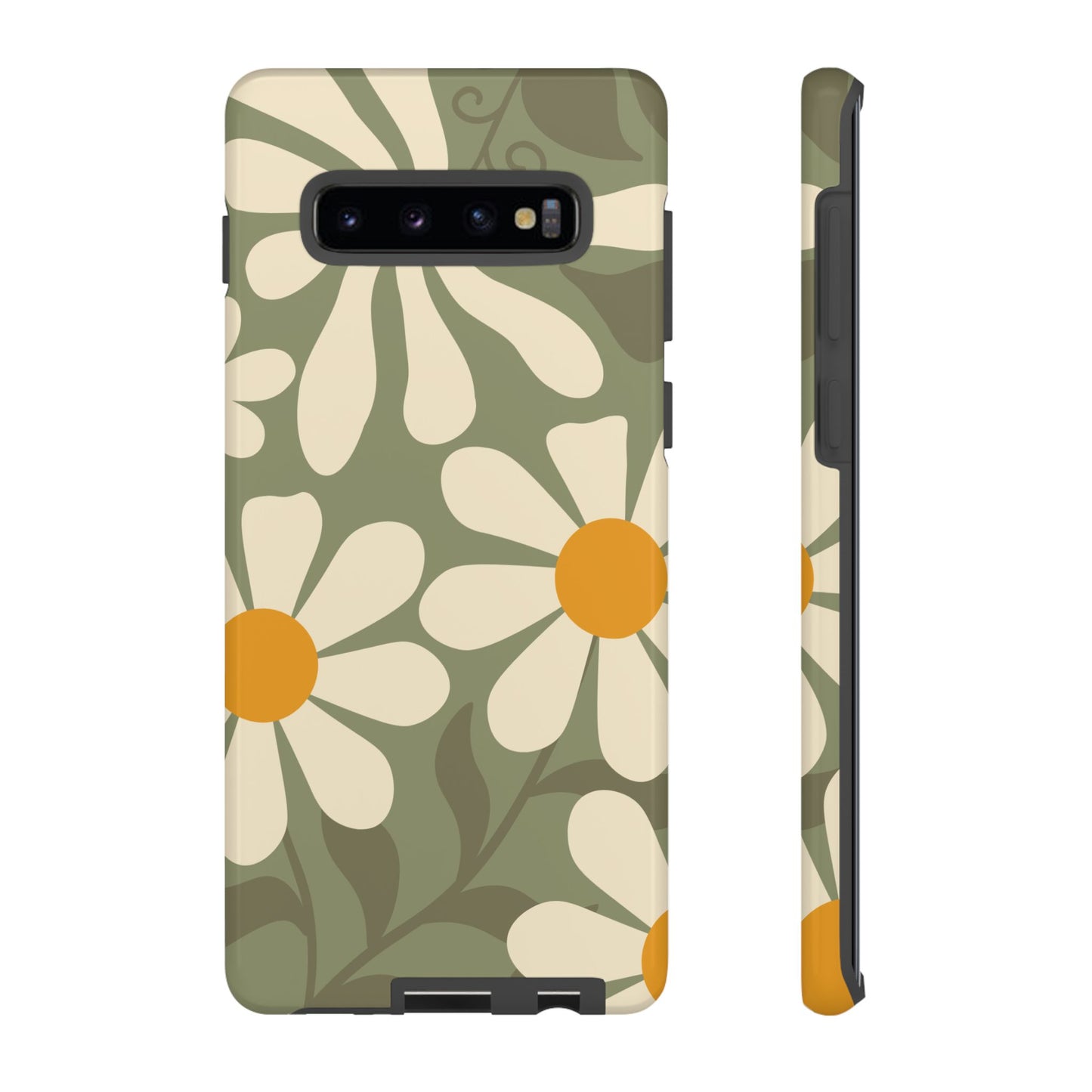 Samsung Galaxy S10 Plus / Glossy Phone Case - ’Retro Green Daisy Pattern #2’ Phone Case