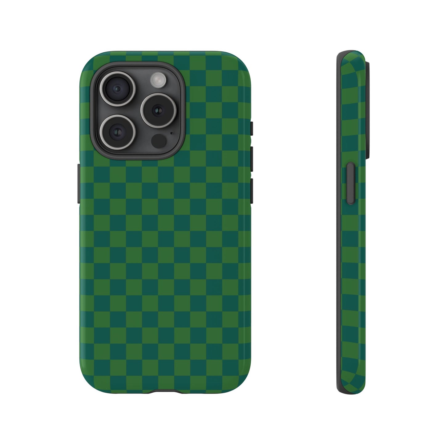 iPhone 15 Pro / Glossy Phone Case - ’Bold Green Checkered Pattern’ Phone Case