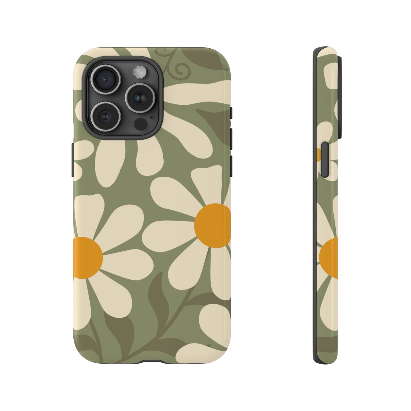 iPhone 15 Pro Max / Glossy Phone Case - ’Retro Green Daisy Pattern #2’ Phone Case