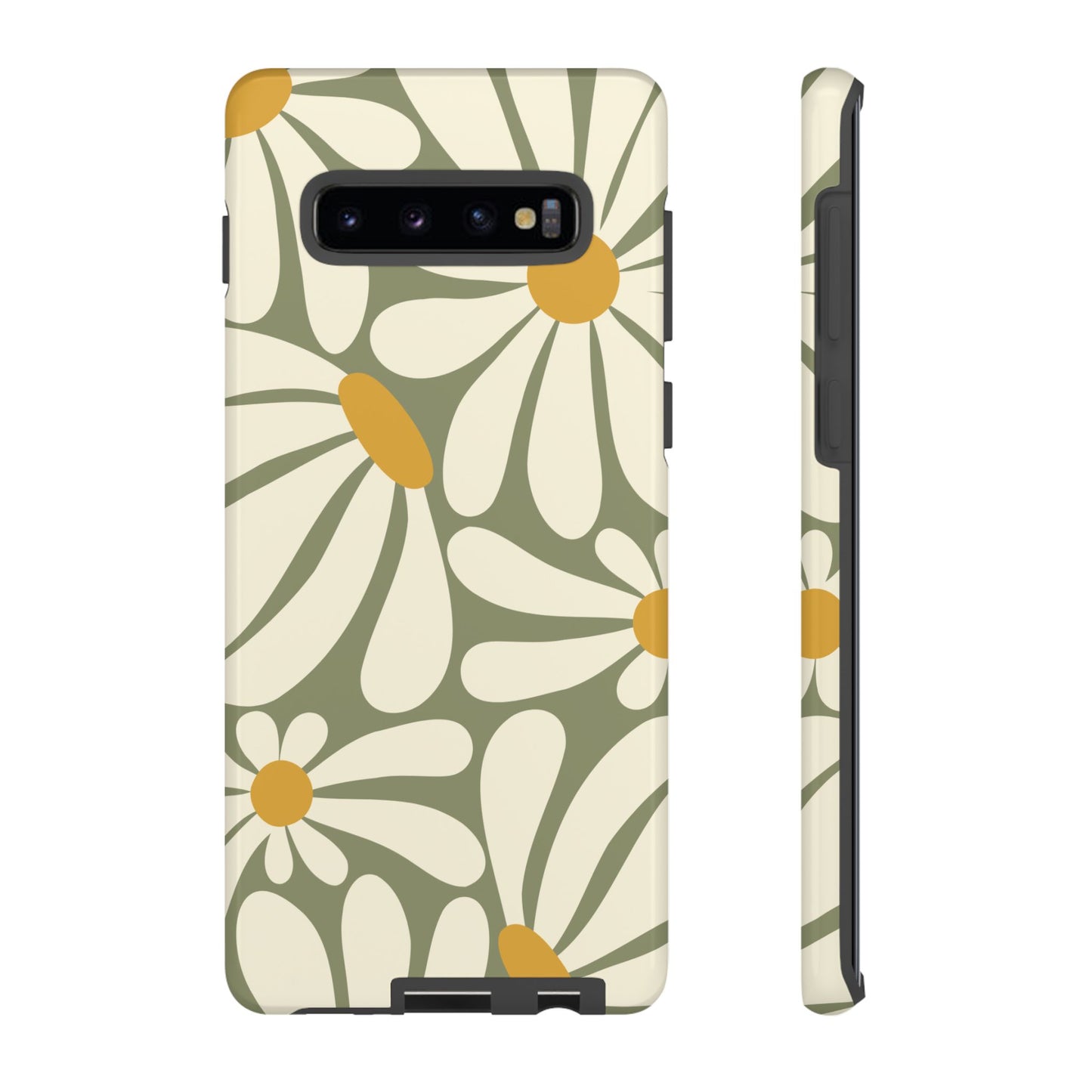 Samsung Galaxy S10 Plus / Glossy Phone Case - ’Retro Green Daisy Pattern #1’ Phone Case
