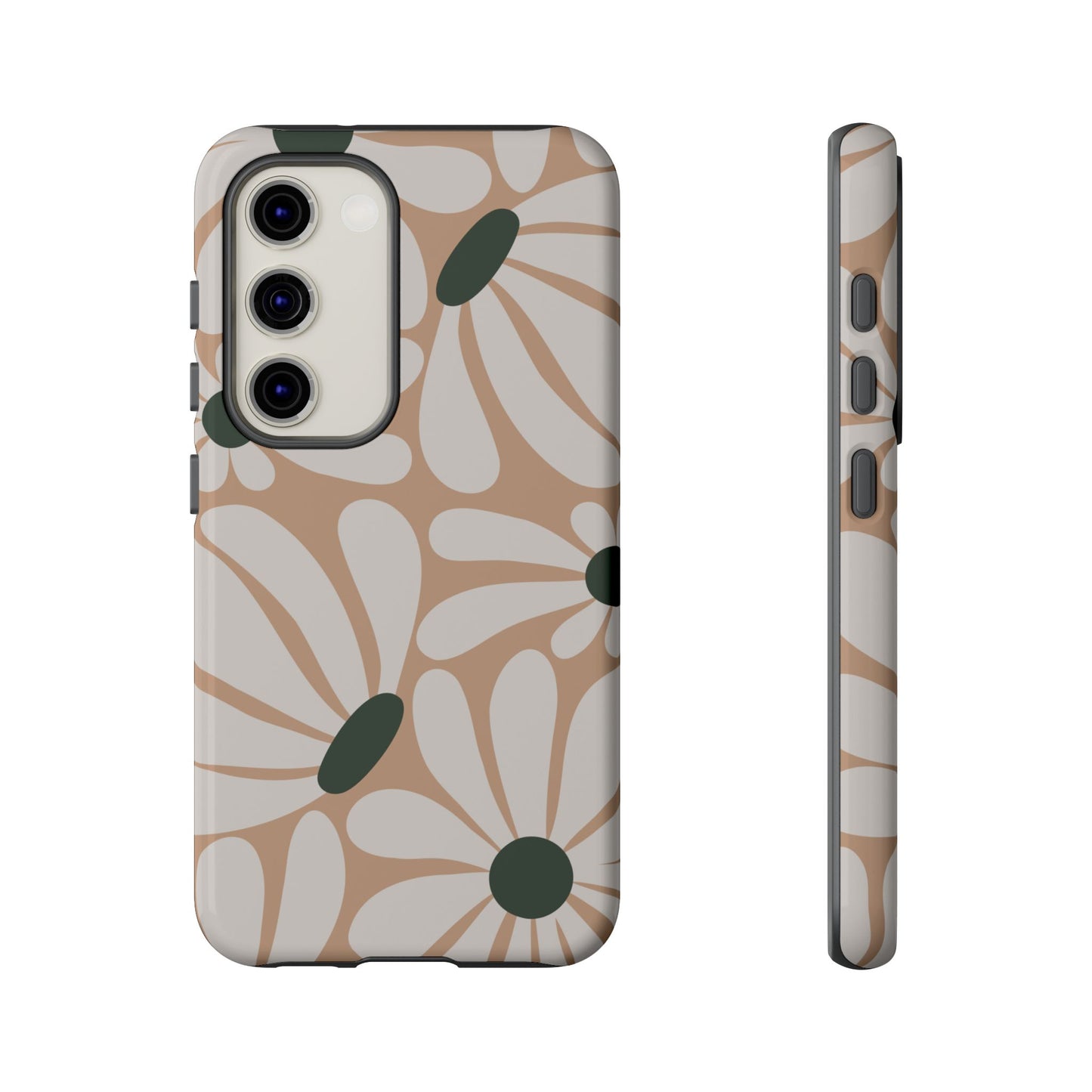 Samsung Galaxy S23 / Glossy Phone Case - ’Retro Beige & White Daisy Pattern’ Phone Case