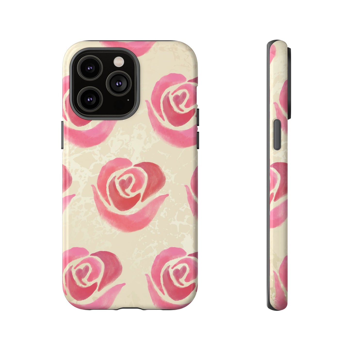 iPhone 14 Pro Max / Glossy Phone Case - ’Pink Rose Pattern’ Phone Case