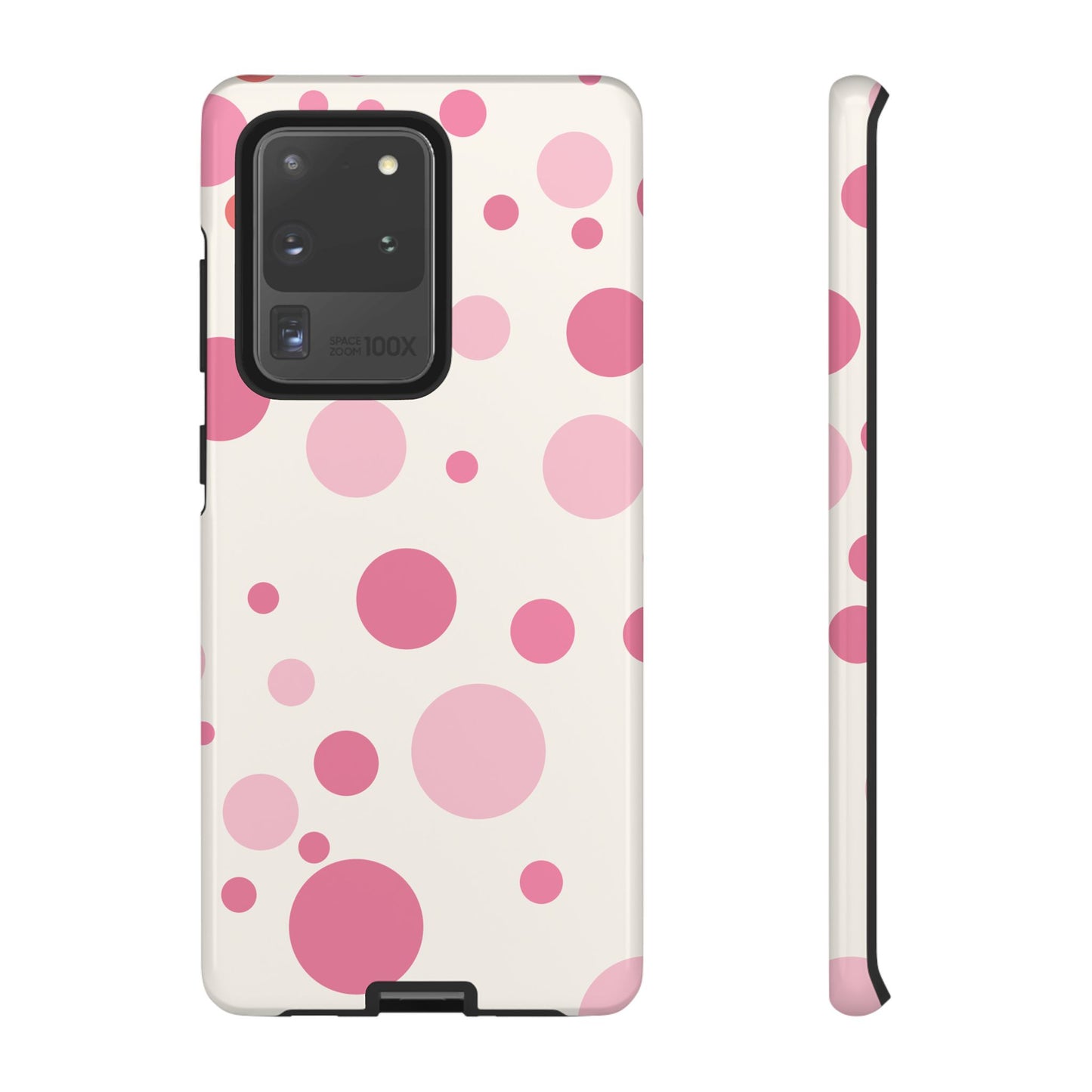 Samsung Galaxy S20 Ultra / Glossy Phone Case - ’Bold White with Pink Dot Pattern’ Phone Case