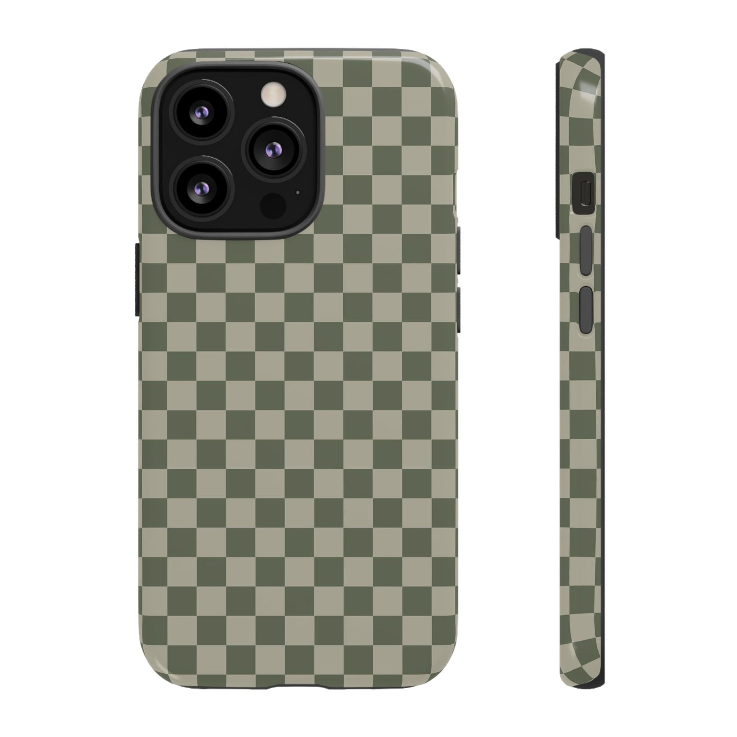 iPhone 13 Pro / Glossy Phone Case - ’Bold Olive Green Checkered Pattern’ Phone Case