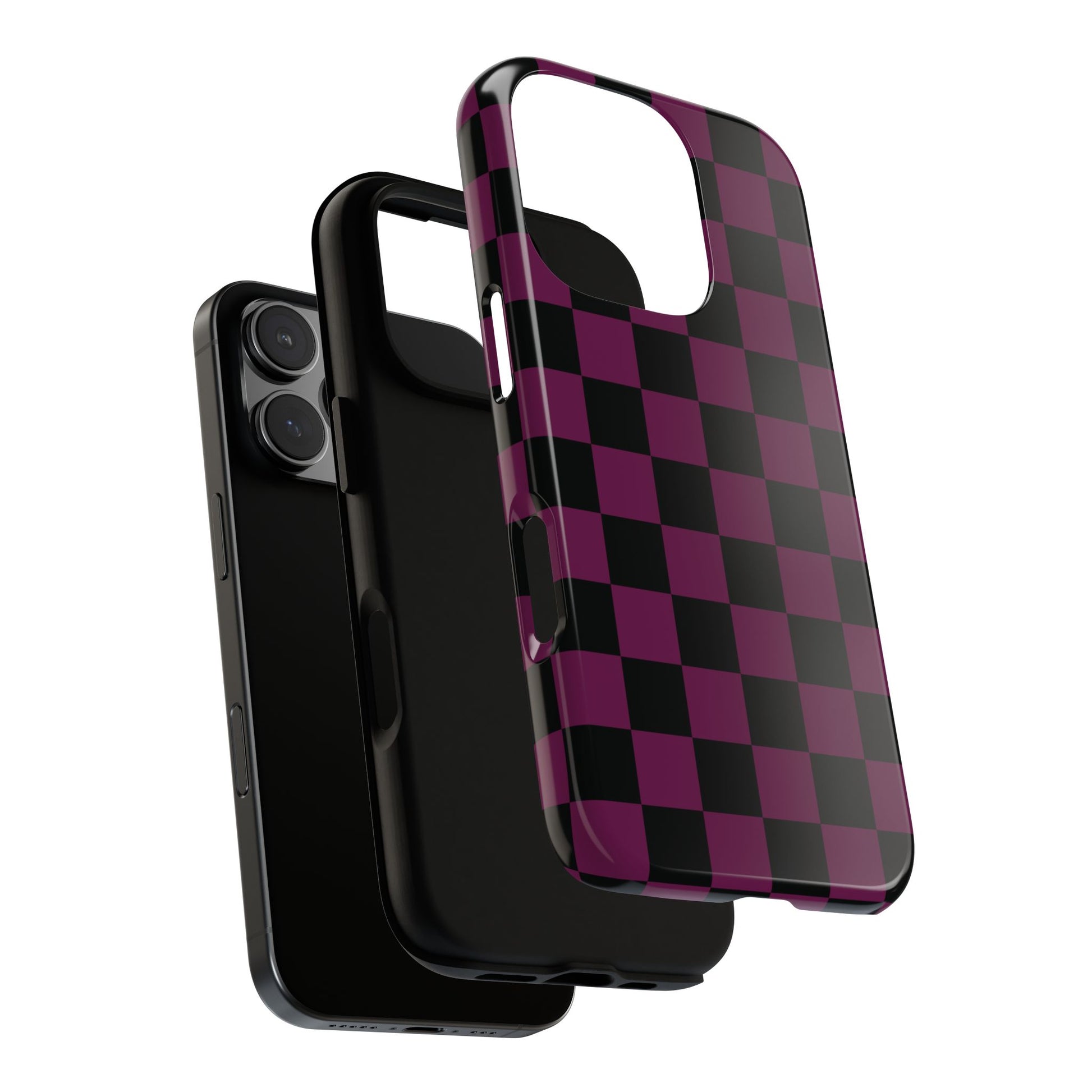 Phone Case - Trendy Plum & Black Checked Pattern Phone Case