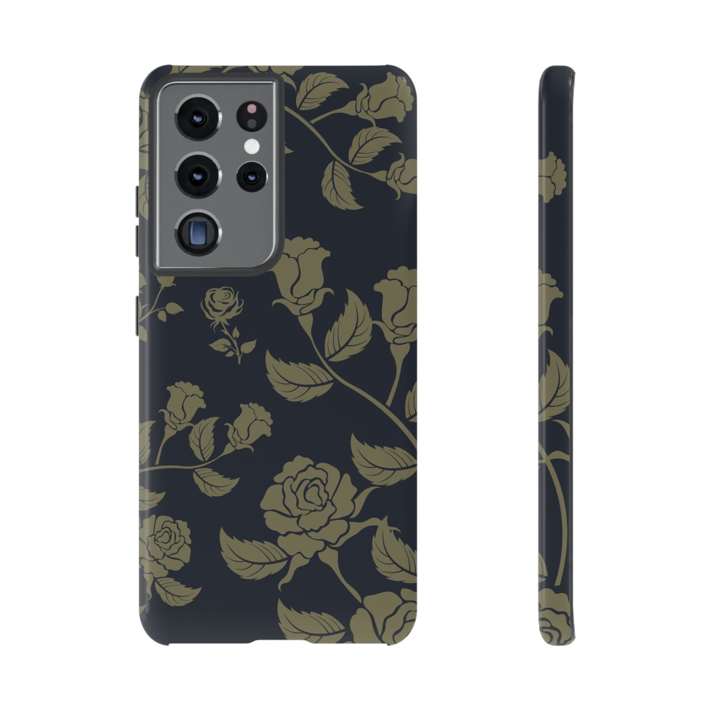 Samsung Galaxy S21 Ultra / Glossy Phone Case - ’Blue & Olive Rose Pattern’ Phone Case
