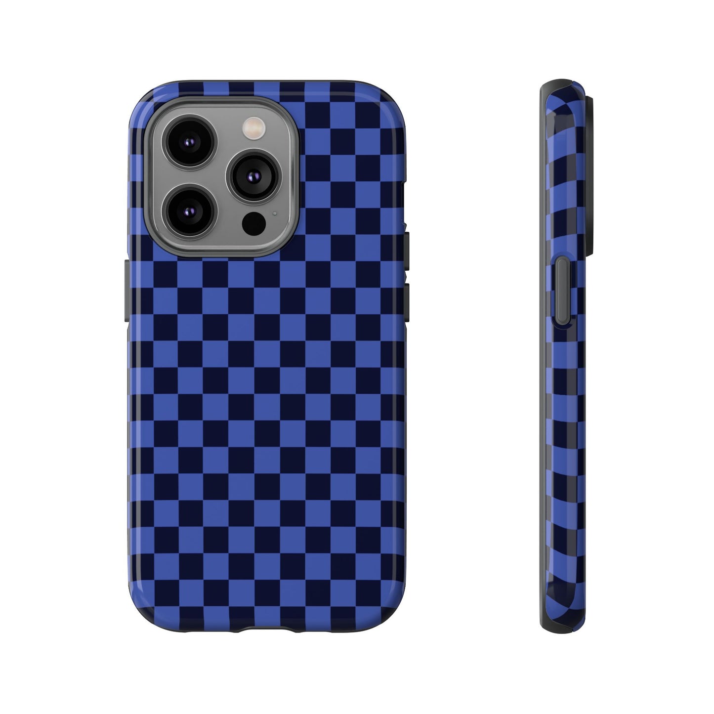 iPhone 14 Pro / Glossy Phone Case - ’Bold Blue Checkered Pattern’ Phone Case