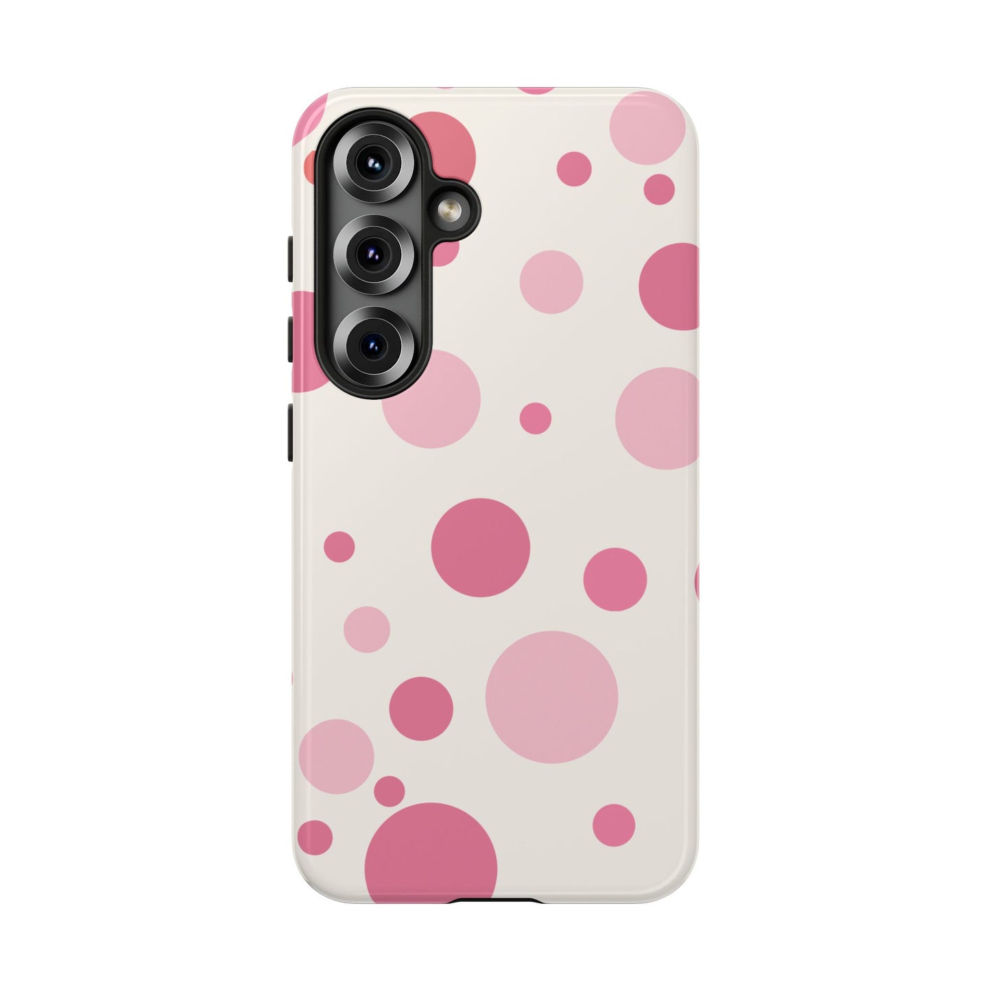 Samsung Galaxy S25 / Glossy Phone Case - ’Bold White with Pink Dot Pattern’ Phone Case
