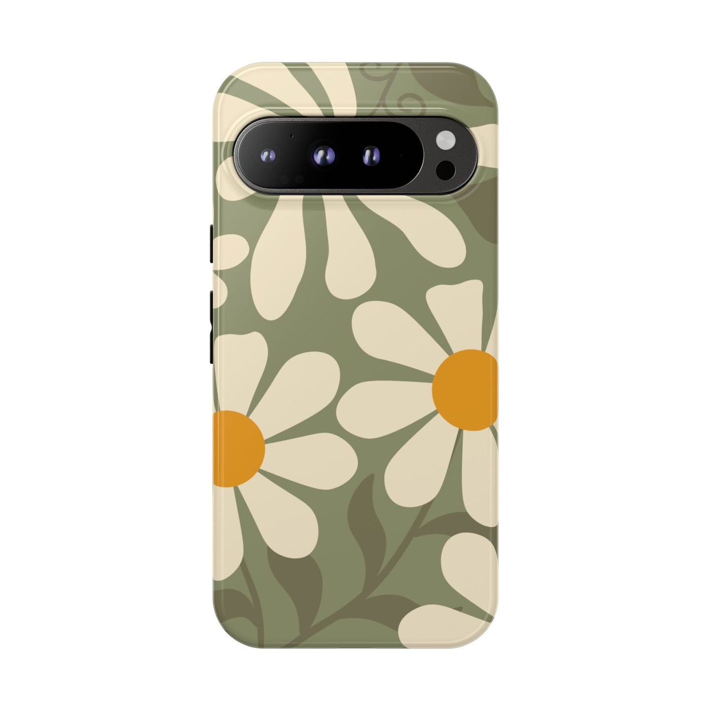 Google Pixel 9 Pro XL / Glossy Phone Case - ’Retro Green Daisy Pattern #2’ Phone Case