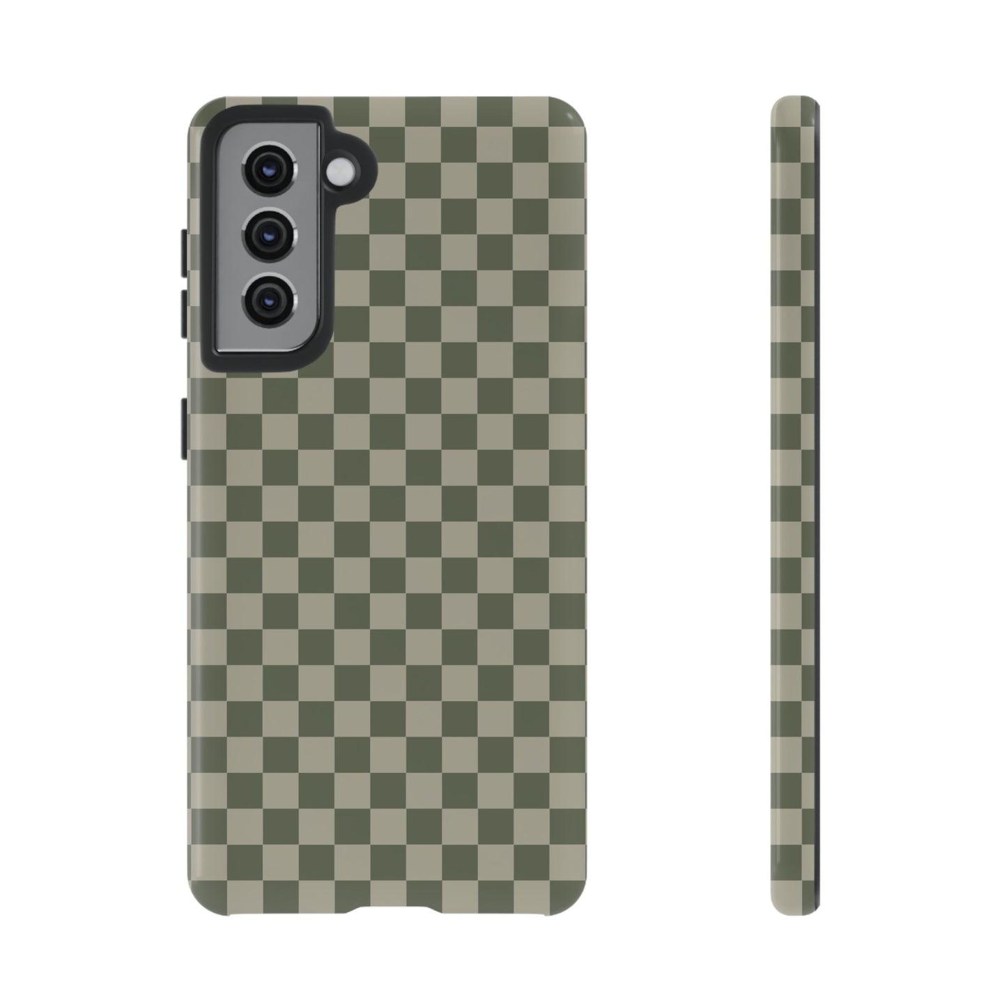 Samsung Galaxy S21 / Glossy Phone Case - ’Bold Olive Green Checkered Pattern’ Phone Case