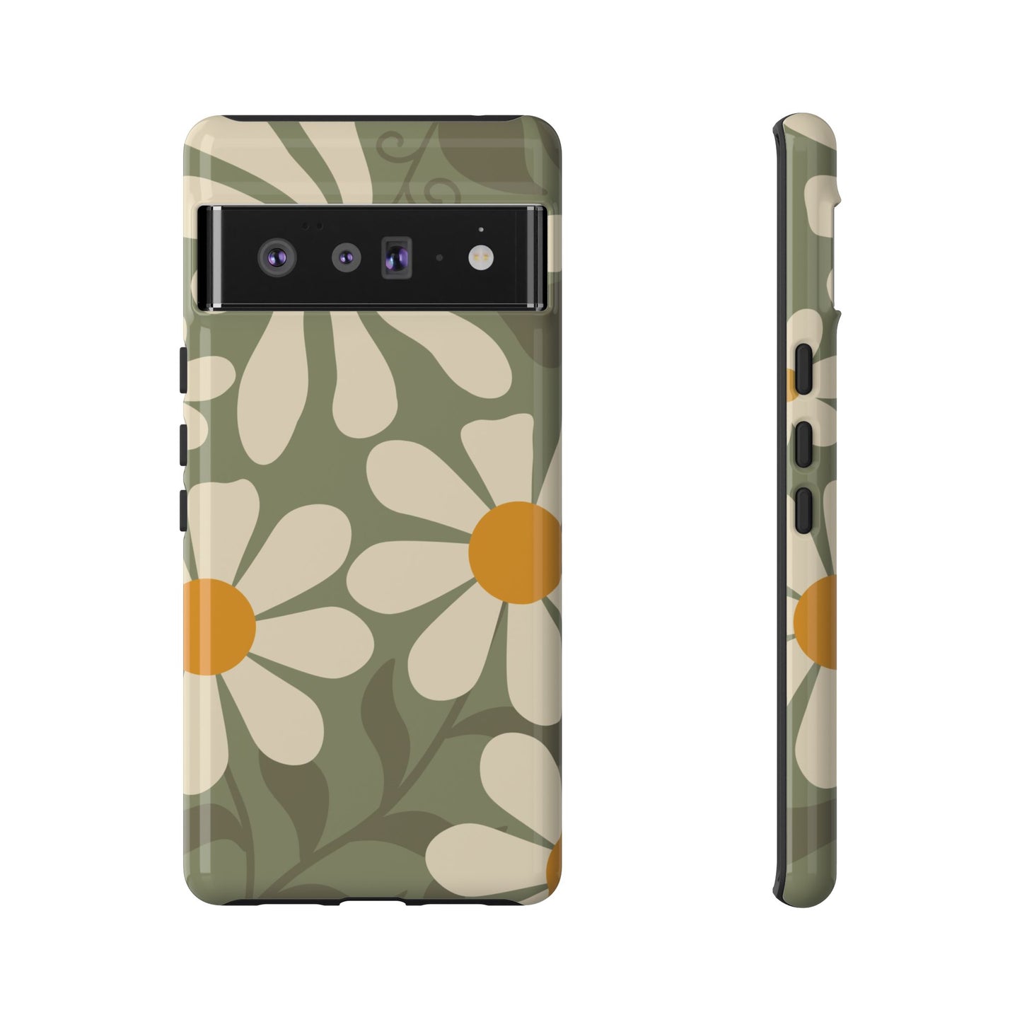 Google Pixel 6 Pro / Glossy Phone Case - ’Retro Green Daisy Pattern #2’ Phone Case