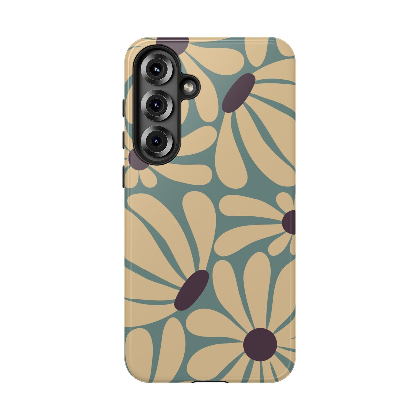 Samsung Galaxy S25 Plus / Glossy Phone Case - ’Retro Cream & Blue Daisy Pattern’ Phone Case