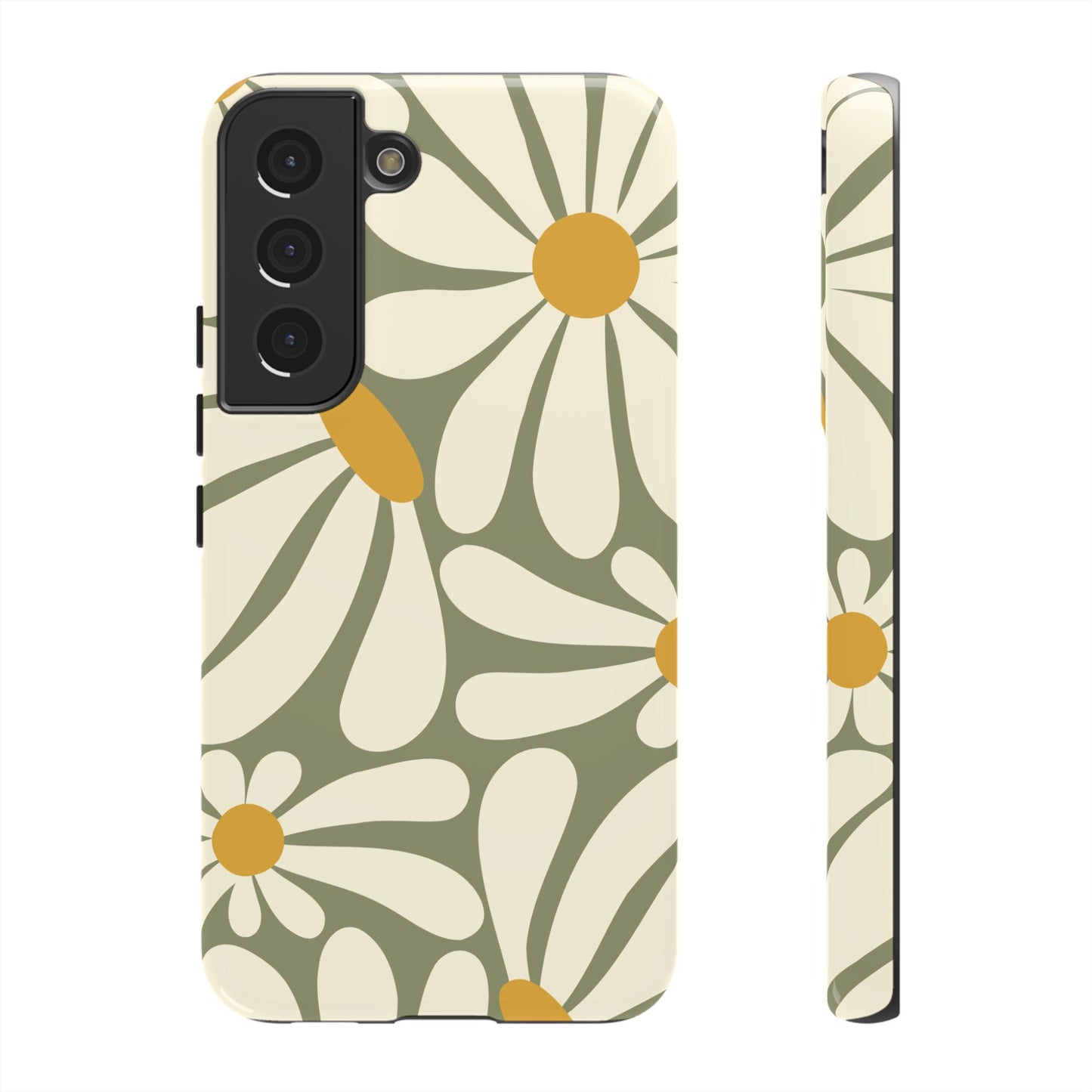 Samsung Galaxy S22 / Glossy Phone Case - ’Retro Green Daisy Pattern #1’ Phone Case