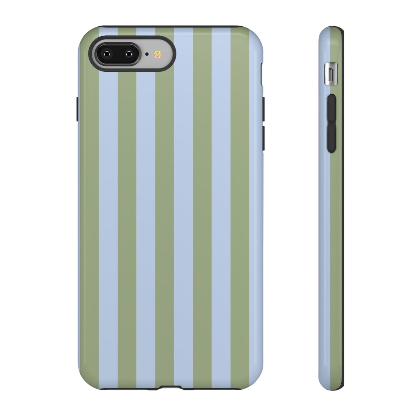 iPhone 8 Plus / Glossy Phone Case - Trendy Ice Blue & Green Stripe Pattern Phone Case