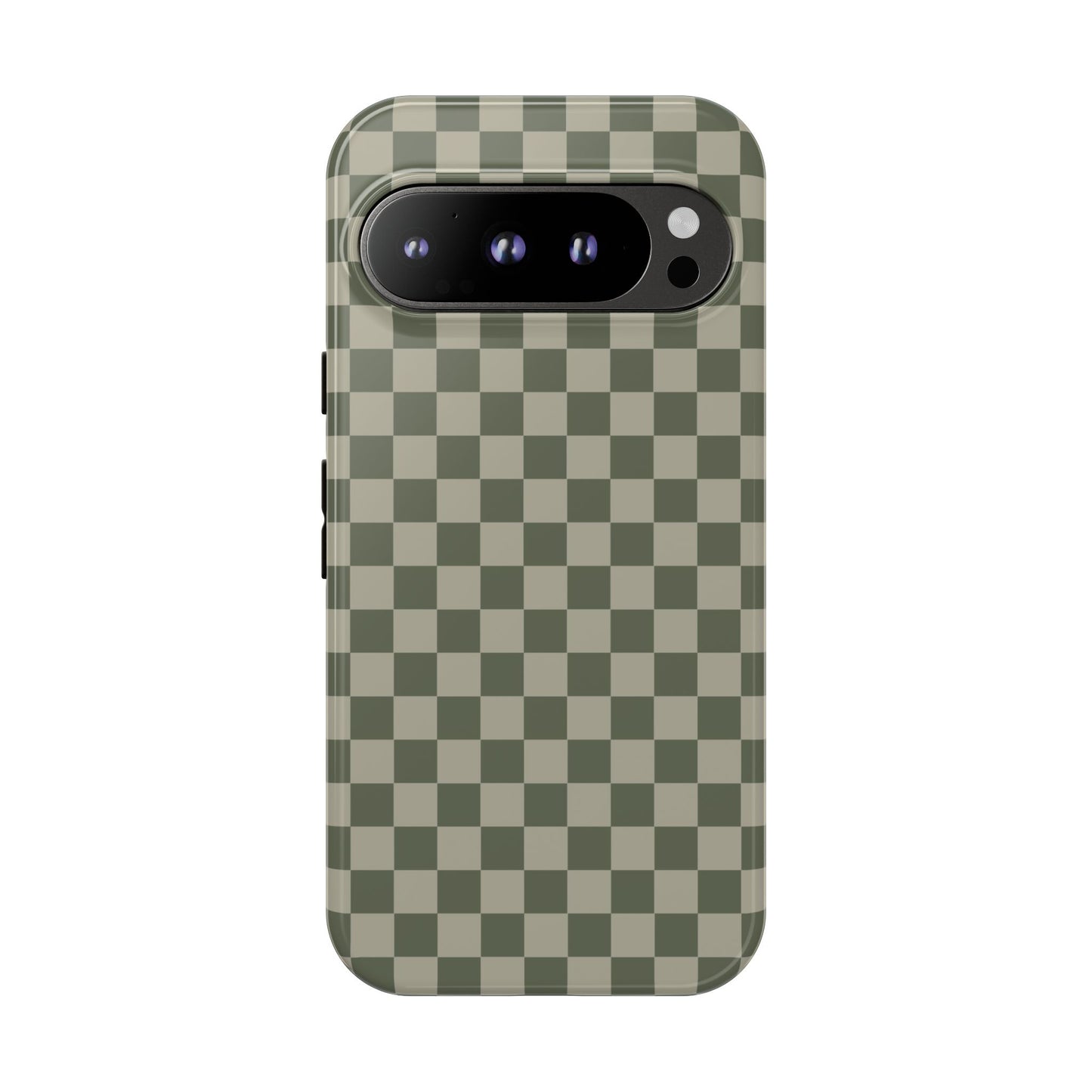 Google Pixel 9 Pro / Glossy Phone Case - ’Bold Olive Green Checkered Pattern’ Phone Case