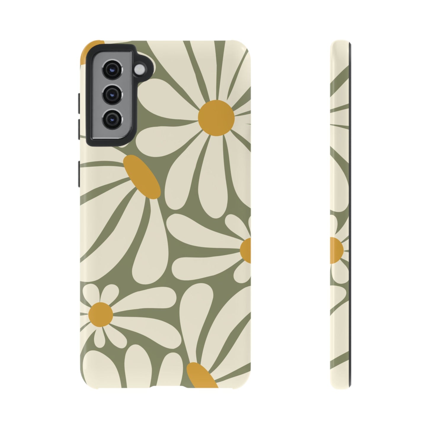Samsung Galaxy S21 Plus / Glossy Phone Case - ’Retro Green Daisy Pattern #1’ Phone Case