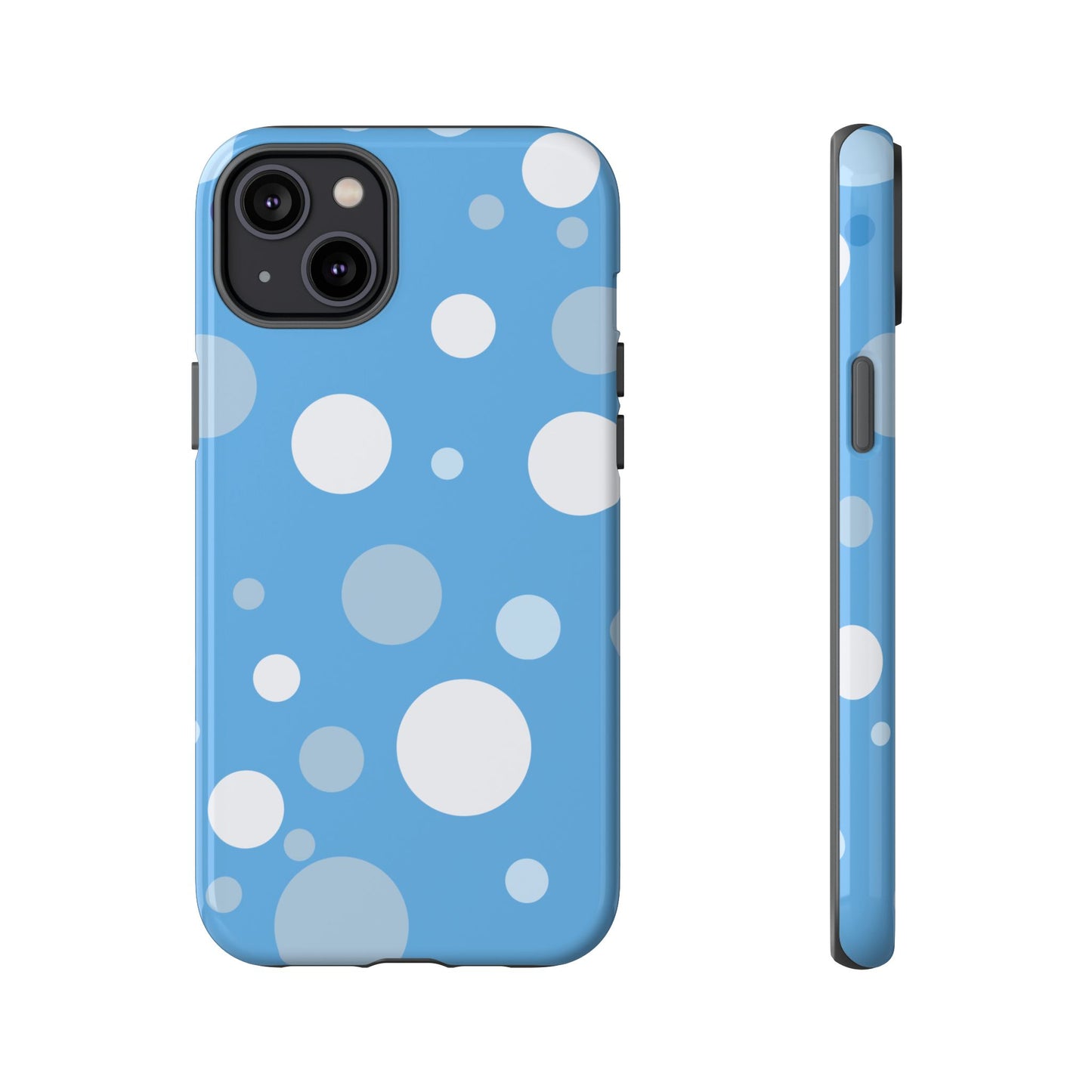 iPhone 14 Plus / Glossy Phone Case - ’Bold Blue with White Dot Pattern’ Phone Case
