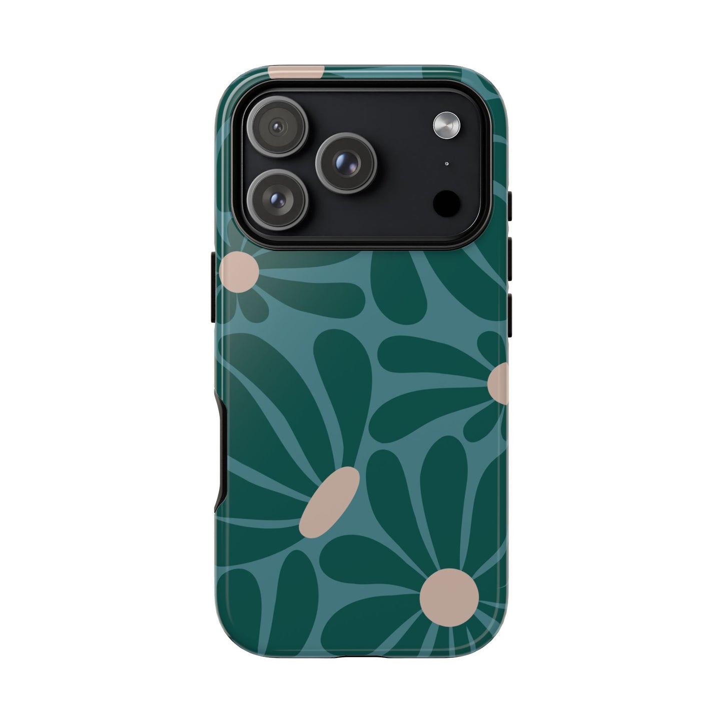 iPhone 17 Pro / Glossy Phone Case - ’Retro Turquoise Daisy Pattern’ Phone Case
